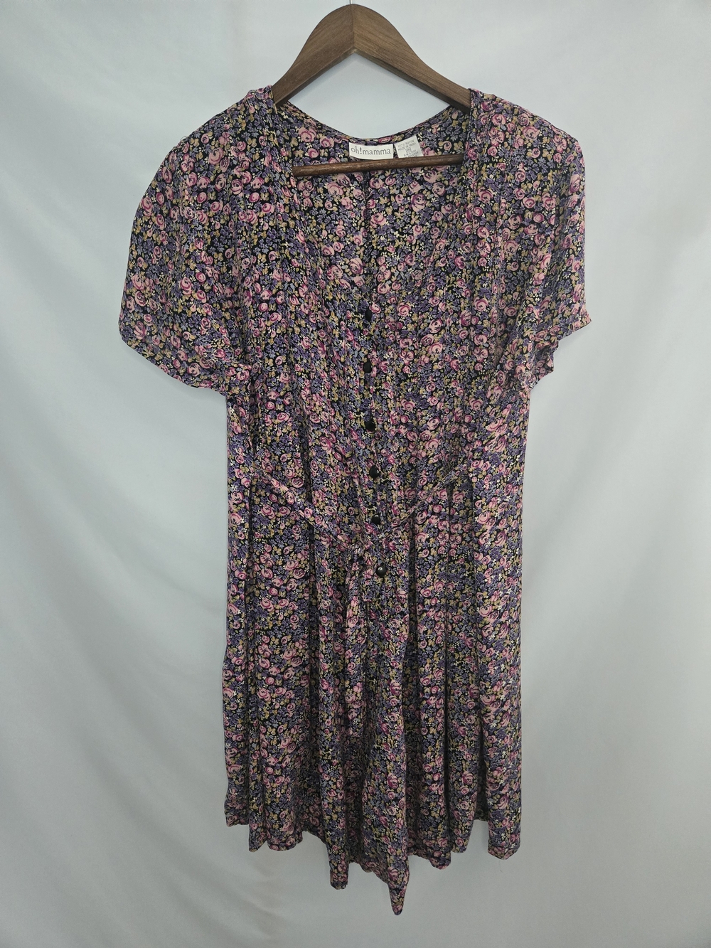 Oh! Mamma Black Floral Romper – Pink & Purple Roses, Size M